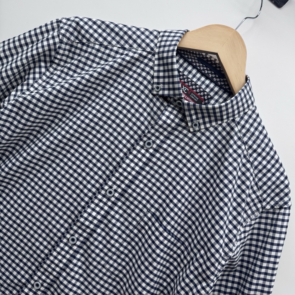 Johnston & Murphy XC4 Shirt Mens L MultiColor Gingham Plaid Stretch Performance